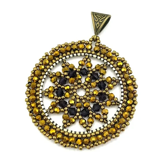 HAND CRAFTED Statement Pendant with Bronze Gold and Purple - Picture 3 of 11